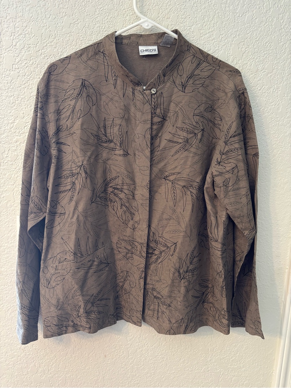Chico's Silk & Linen Botanical Leaf Print Blouse